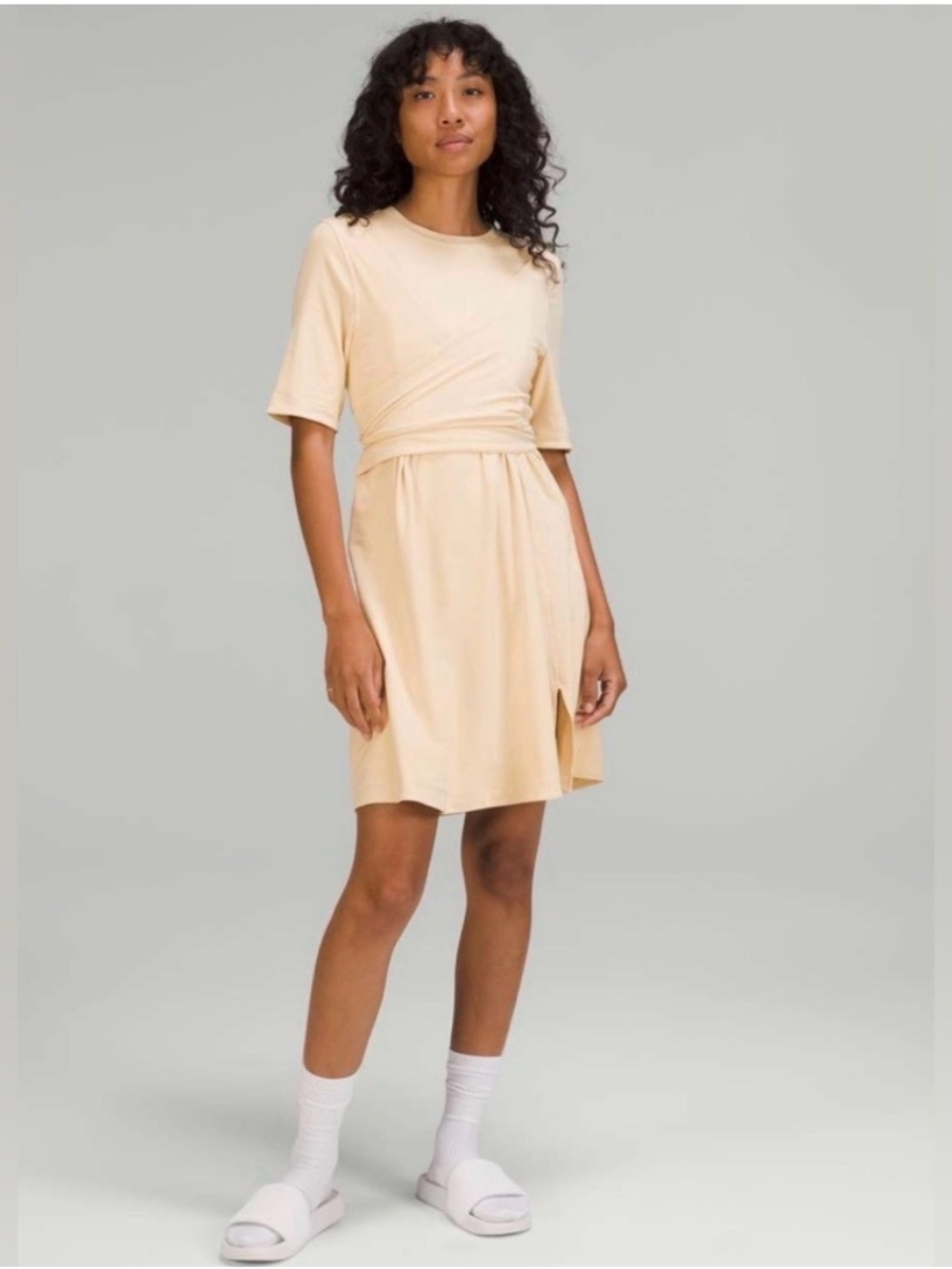Lululemon Pima Cotton wrap dress in prosecco (butter yellow)